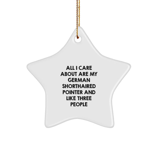 German Shorthaired Pointer Dog Gifts from Men to Friends - Christmas Unique Gifts - Star Ornament with 'All I Care About Are My German Shorthaired Pointer And Like Three People' Quote - Image 1