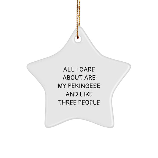 Funny Pekingese Dog Lover Gifts from Friends for Christmas - Star Ornament with 'All I Care About Are My Pekingese And Like Three People' Quote - Image 1