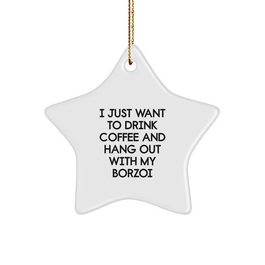 Borzoi Dog Lover Gifts from Friends and Family, Funny Quote Star Ornament for Christmas, Borzoi Dog Enthusiast Unique Gift Idea, Whites Star Shaped MDF with Sublimation Print - Image 1