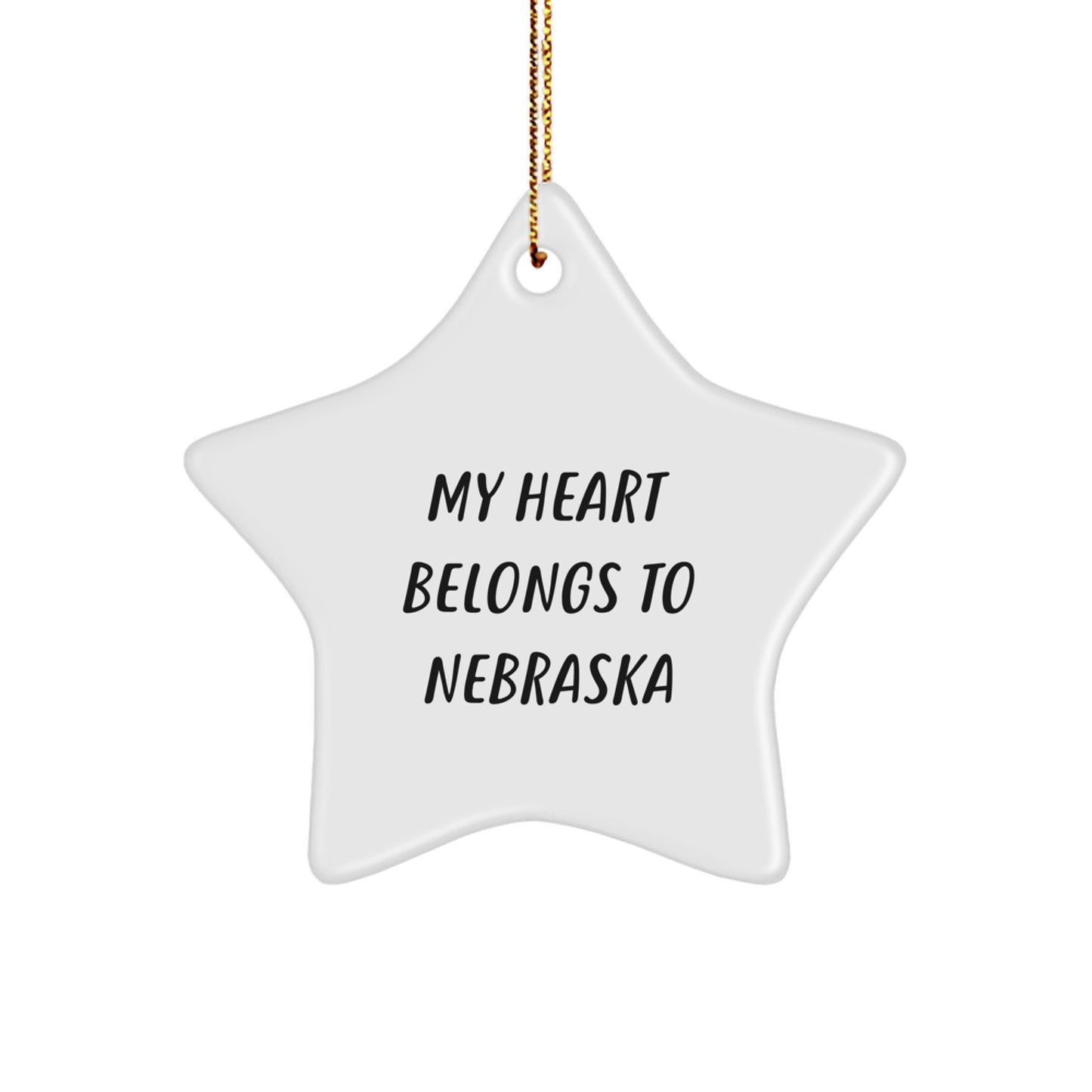 Nebraska Gifts, 'My Heart Belongs To Nebraska' Star Ornament, White, Christmas Unique Gifts from Friends to Family - Image 1