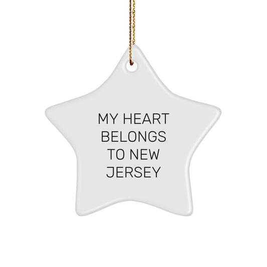 Funny New Jersey Star Ornament Gifts from Family to Friends - My Heart Belongs To New Jersey, Christmas Unique Present - Image 1