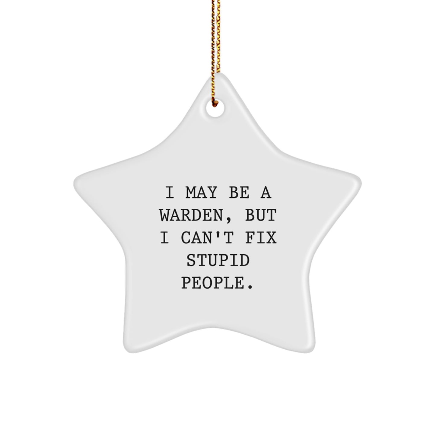 Funny Warden Gifts for Men, Star Ornament with I May Be Warden But Cant Fix Stupid People Quote, Christmas Unique Gifts from Friends - Image 1