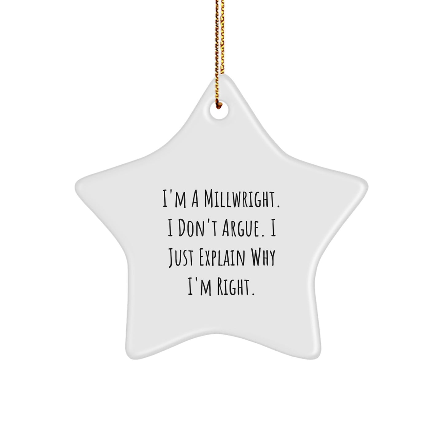 Millwright Star Ornament, Funny Inspirational Gifts from Friends for Men, White Star Shaped Decorative Christmas Unique Gifts - Image 1