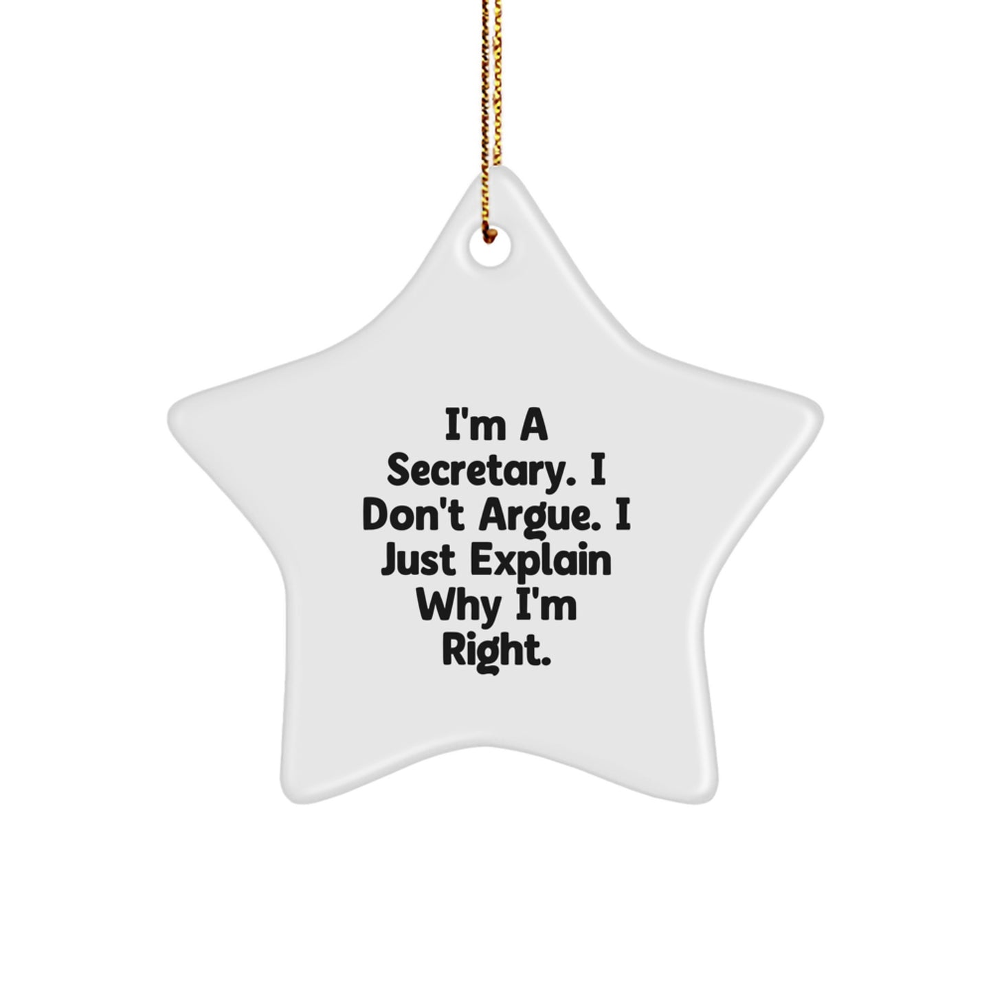 Funny Secretary Gifts, Christmas Star Ornament 'I'm a Secretary, I Don't Argue...' - Image 1