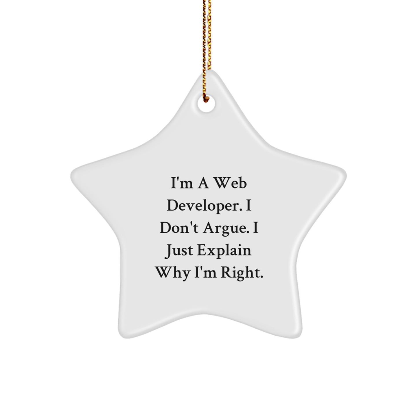 Funny Web Developer Star Ornament, Gifts from Friends, Web Developer Christmas Unique Gifts, Star Shaped Decorations, 'I'm A Web Developer. I Don't Argue. I Just Explain Why I'm Right.' - Image 1