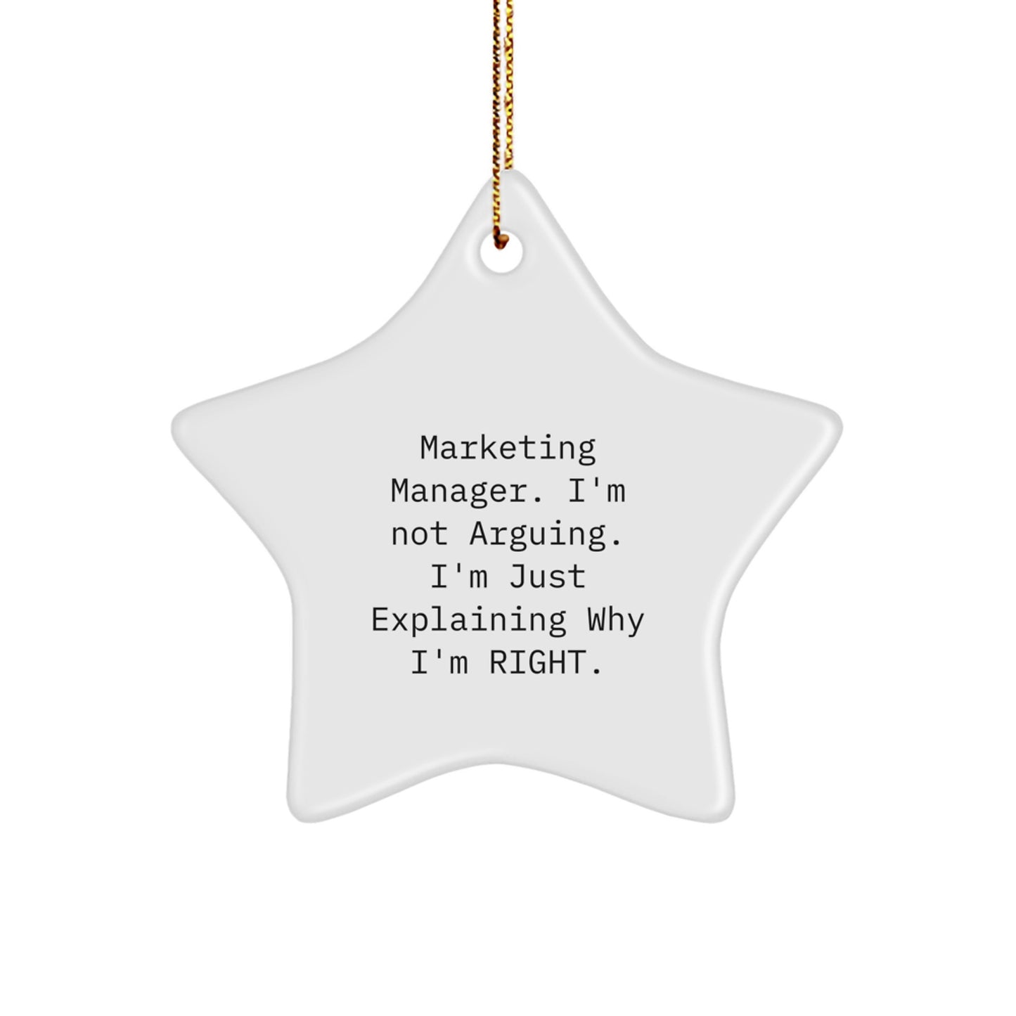 Funny Marketing Manager Gifts from Men, Women, Friends, Coworkers, Family - 'I'm Not Arguing. I'm Just Explaining Why I'm Right.' Star Ornament for Christmas - Image 1