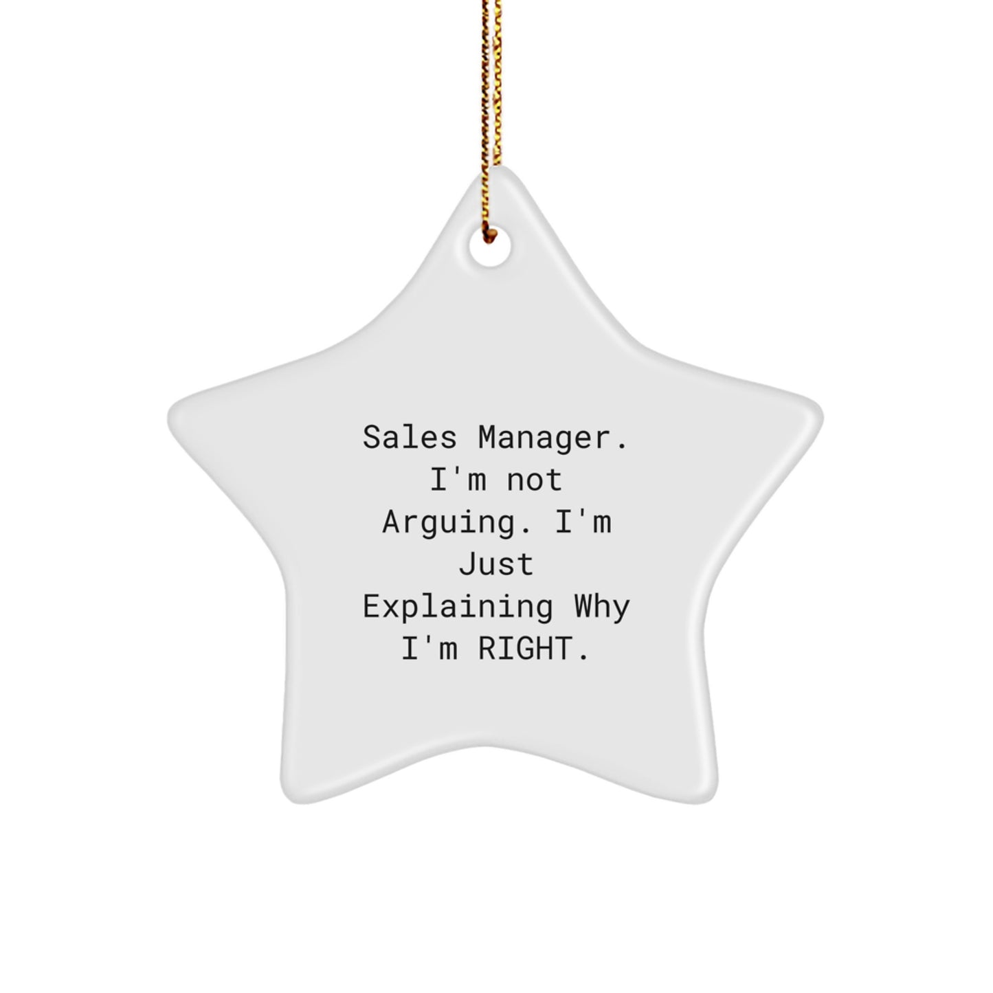 Funny Sales Manager Gifts from Friends Christmas Star Ornaments with Inspirational Quote - 'Sales Manager. I'm Not Arguing. I'm Just Explaining Why I'm Right.' for Sales Manager - Image 1