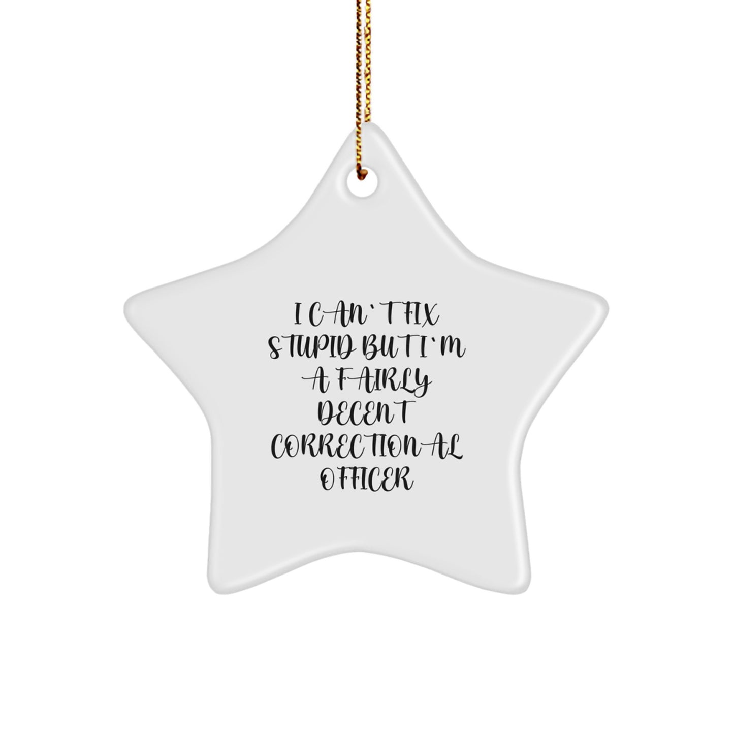Correctional Officer Gifts, I Can't Fix Stupid But I'm A Fairly Decent, Star Ornament, Christmas Unique Presents from Family to Men - Image 1