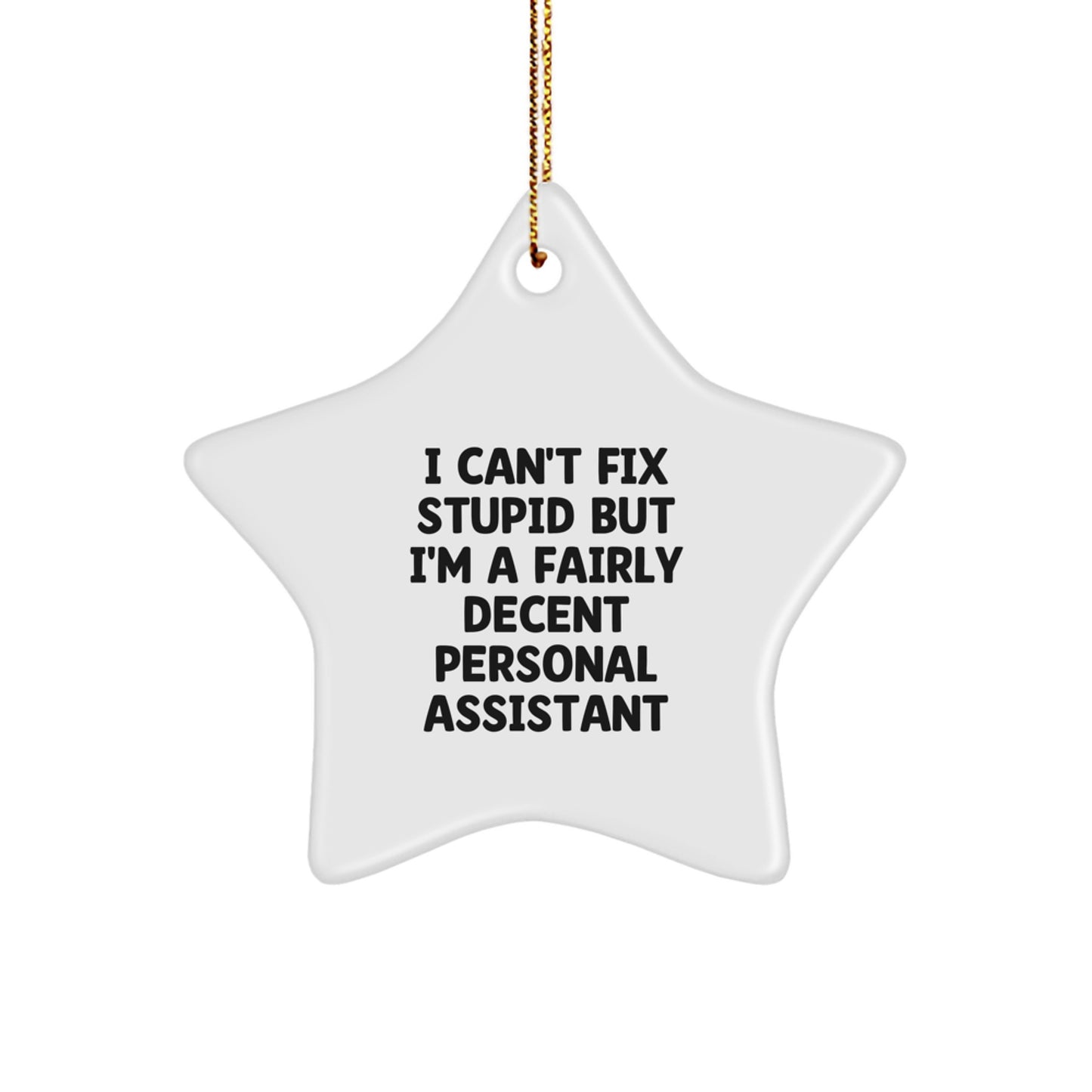 Funny Gift for Personal Assistants - 'I Can't Fix Stupid' Star Ornament for Men or Women, Perfect Christmas Unique Gifts from Friends, Coworkers, or Family - Image 1