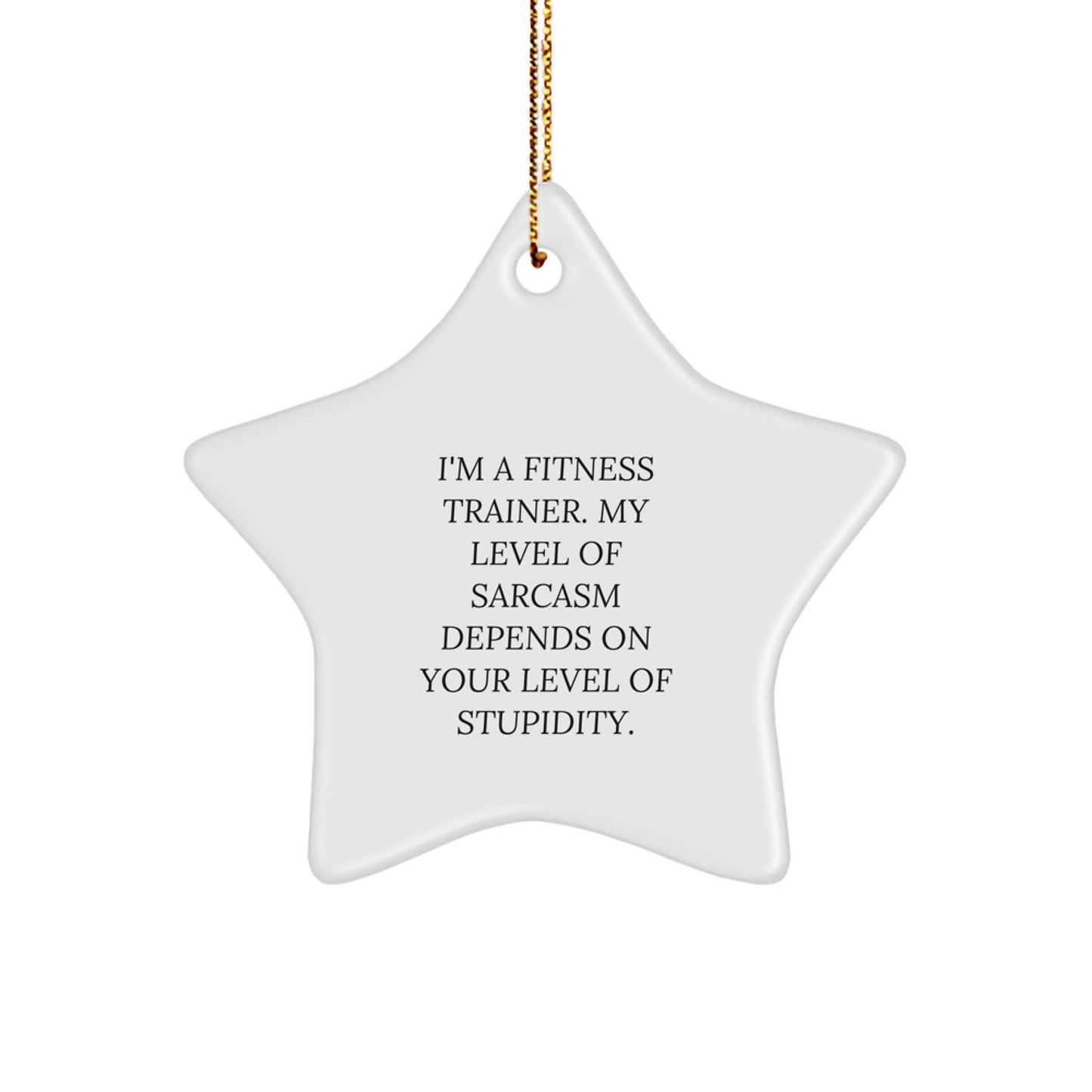 Fitness Trainer Star Ornament Gifts from Friends, Christmas Unique, Funny Sarcasm Quotes, 'I'm A Fitness Trainer. My Level Of Sarcasm Depends On Your Level Of Stupidity.', Gifts for Fitness Trainers - Image 1