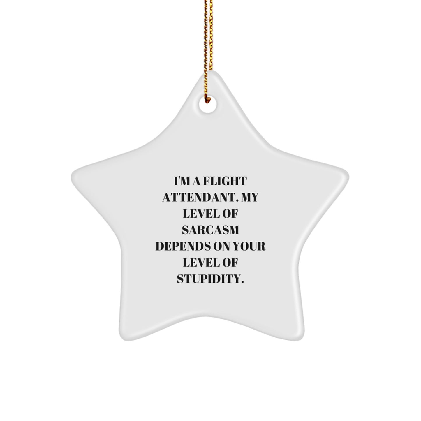 Funny Flight Attendant Gifts - 'I'm A Flight Attendant. My Level Of Sarcasm Depends On Your Level Of Stupidity.' Star Ornament, Christmas Unique Gifts for Flight Attendants from Friends - Image 1