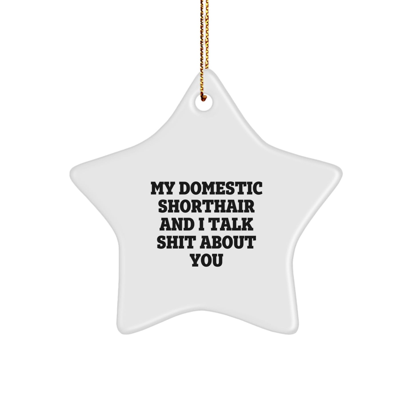 Funny Domestic Shorthair Cat Gifts, Star Ornament for Home Decor, 'My Domestic Shorthair And I Talk Shit About You' Quote, Christmas Unique Gifts from Friends to Family - Image 1