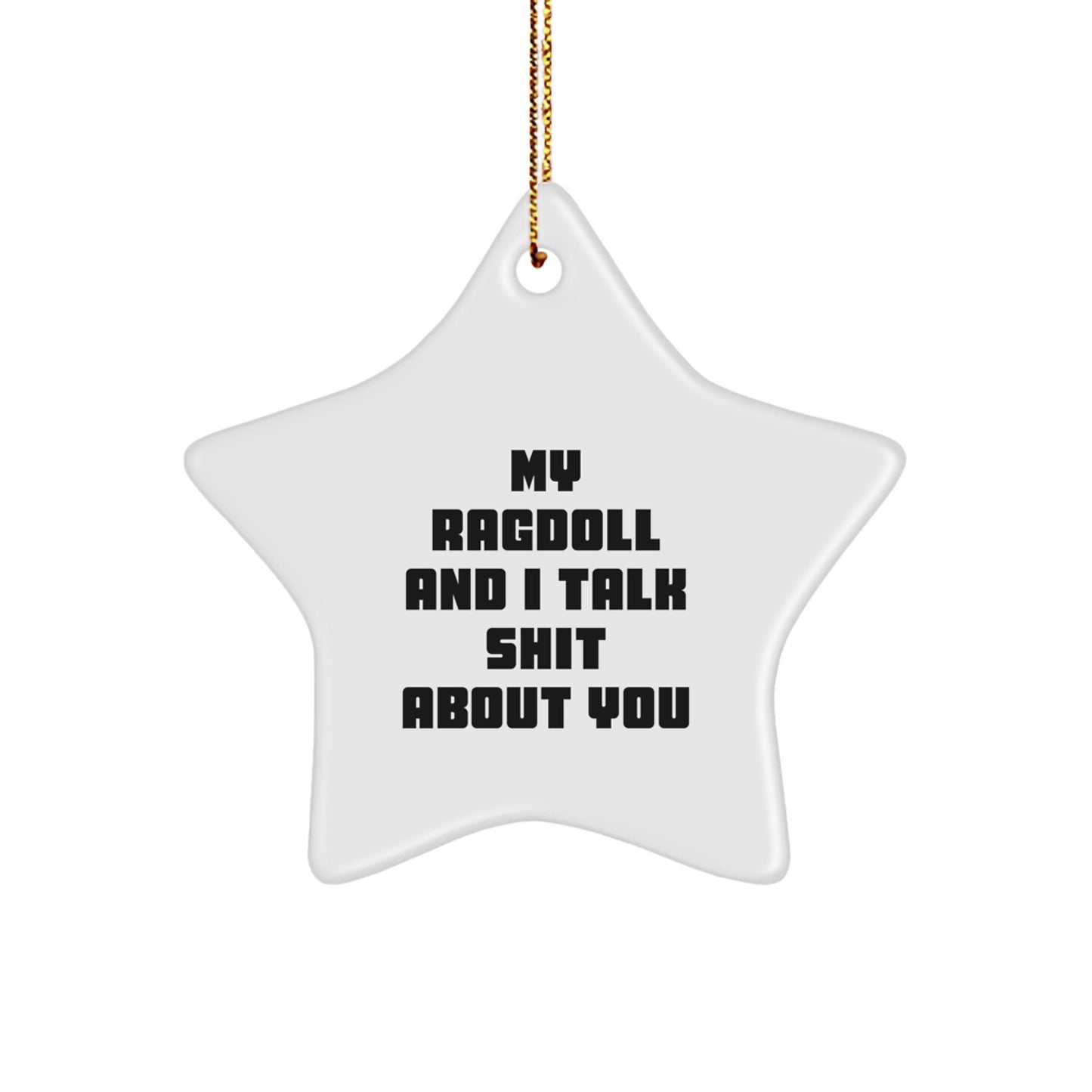 Funny Ragdoll Cat Star Ornament, Gifts from Friends to Family, Christmas Unique Decorations, My Ragdoll And I Talk Shit About You Quote, Star Shaped White MDF Material - Image 1