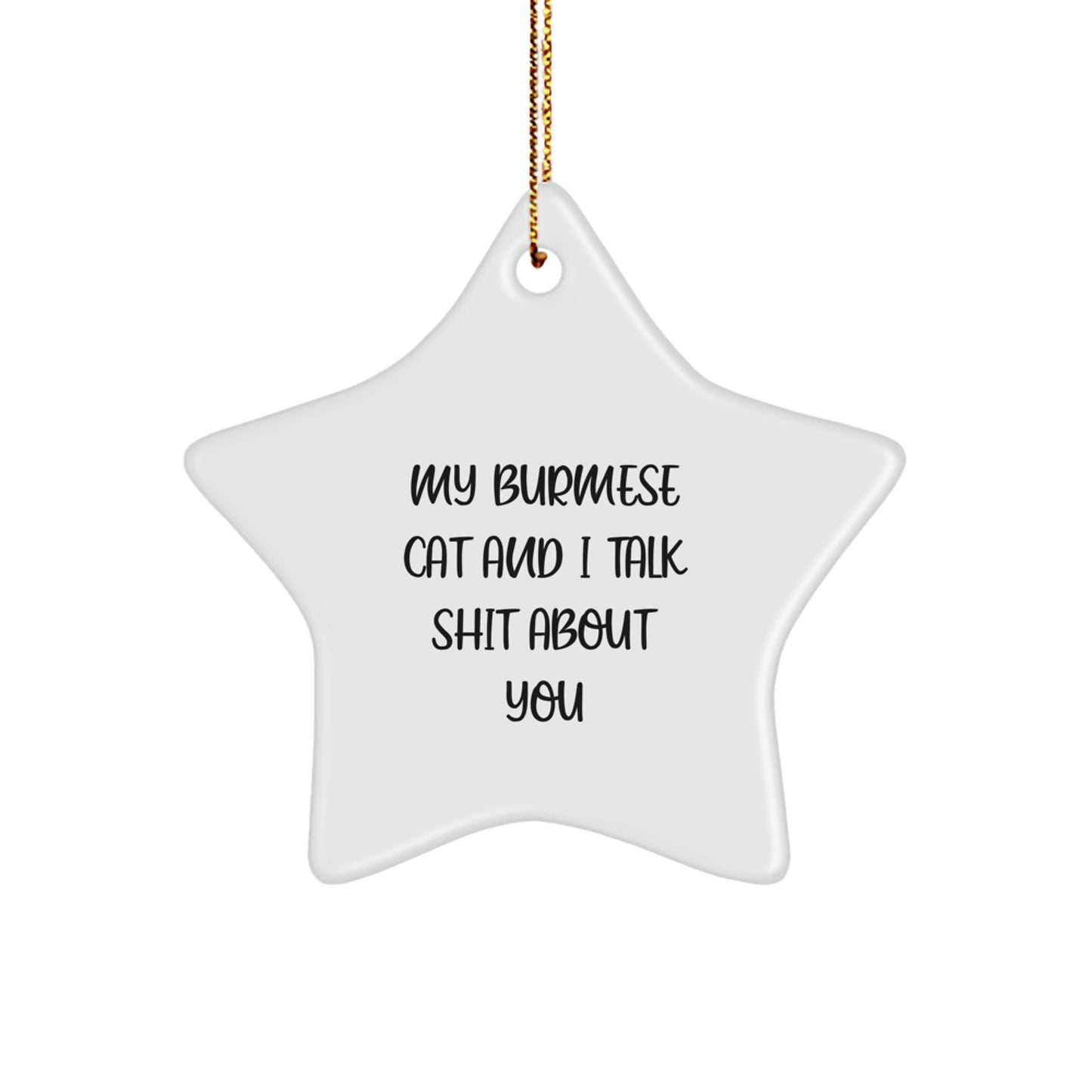 Funny Burmese Cat Gifts from Men, Women, and Friends for Christmas Unique Gifts, Star Ornament, My Burmese Cat And I Talk Shit About You Quote for Burmese Cat Lovers - Image 1
