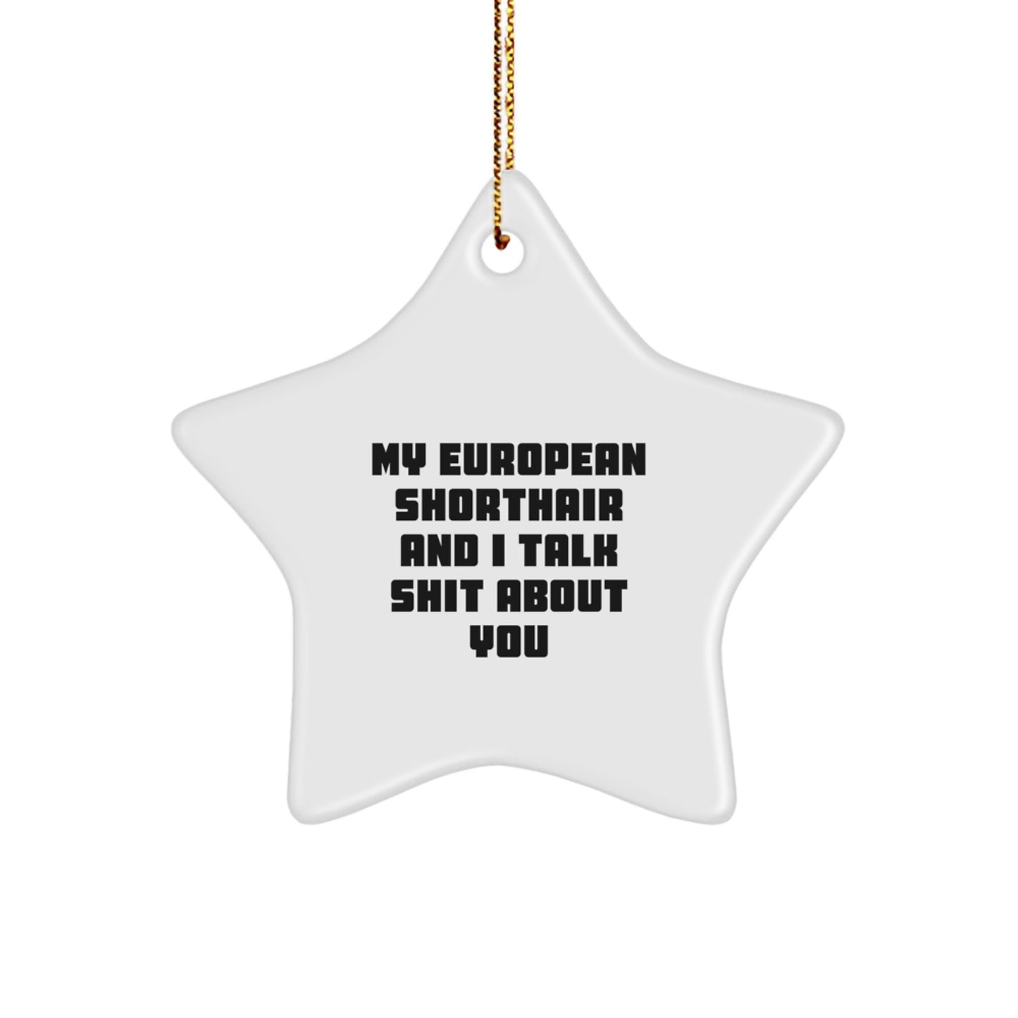 Funny European Shorthair Cat Christmas Unique Gifts, Gifts for European Shorthair Cat Lovers, My European Shorthair And I Talk Shit About You Star Ornament - Image 1
