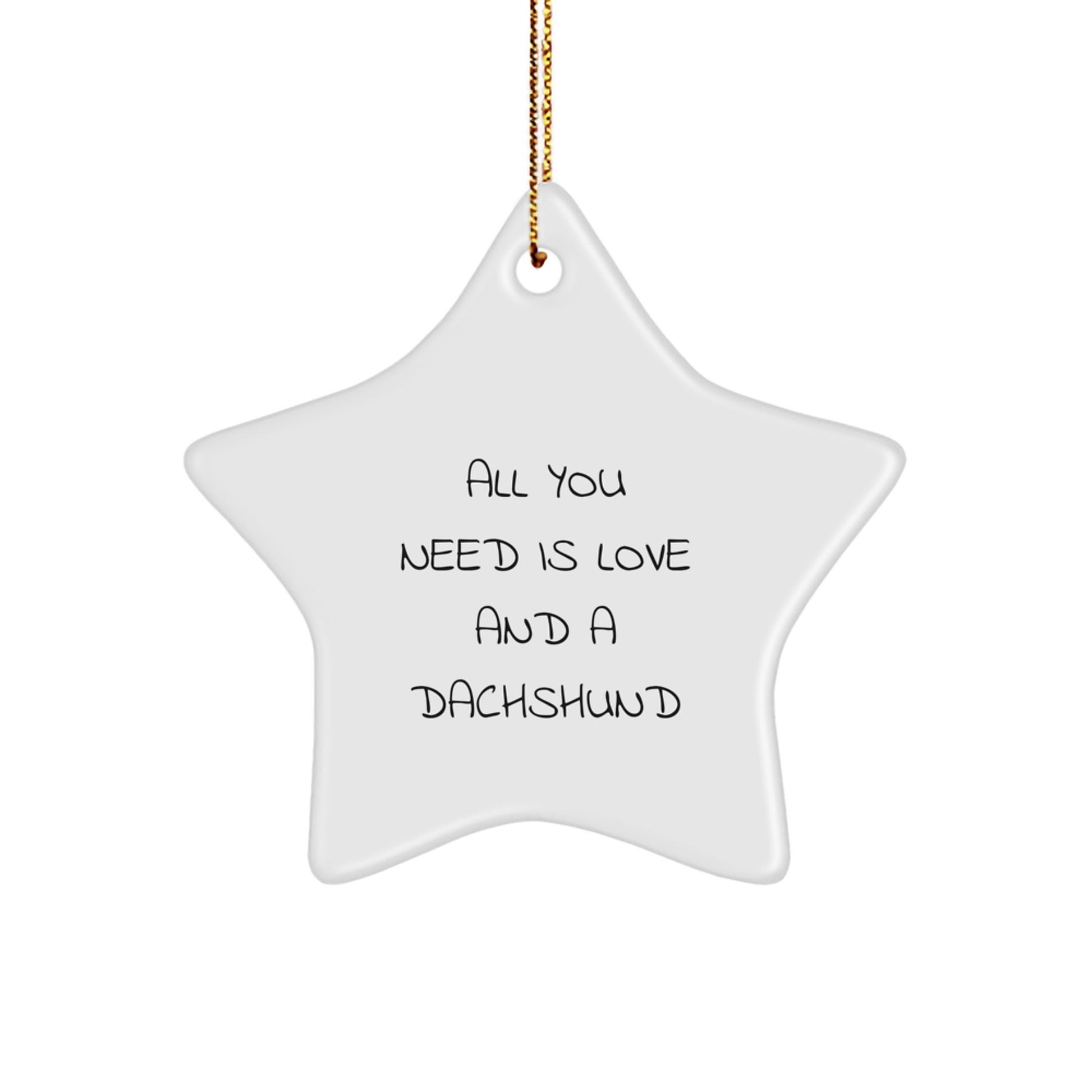 Dachshund Dog Lovers Star Ornament, Funny Gifts from Friends for Christmas, 'All You Need Is Love And A Dachshund' Quote, Unique Home Decor for Men, Women, Family - Image 1