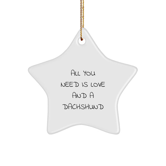 Dachshund Dog Lovers Star Ornament, Funny Gifts from Friends for Christmas, 'All You Need Is Love And A Dachshund' Quote, Unique Home Decor for Men, Women, Family - Image 1