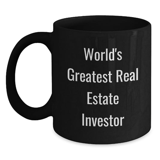 Funny Real Estate Investor Gifts for Men from Friends, World's Greatest Real Estate Investor Black Coffee Mug, Christmas Unique Mugs - Main