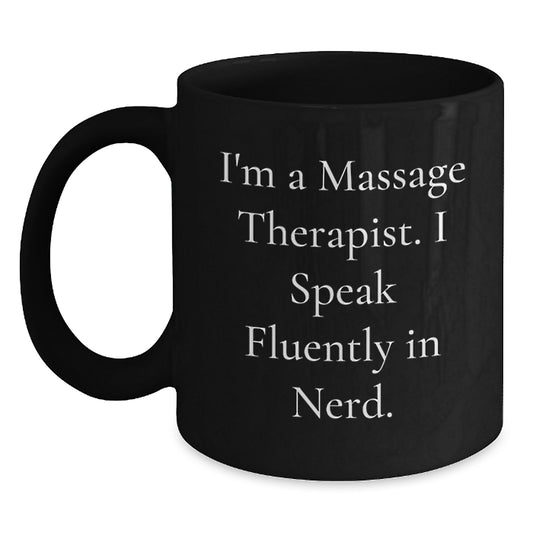 Funny Massage Therapist Gifts for Graduation, 'I Speak Fluently In genius.' Black Coffee Mugs, Gifts from Family to Massage Therapist Friends - Main