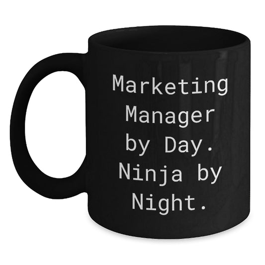 Funny Marketing Manager Gifts for Christmas - 'Marketing Manager By Day, Ninja By Night' Black Coffee Mug, Gifts from Family to Marketing Manager Friends - Main