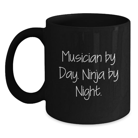 Funny Musician Gifts for Musician Friends, Black Coffee Mug, Musician By Day Ninja By Night - Main
