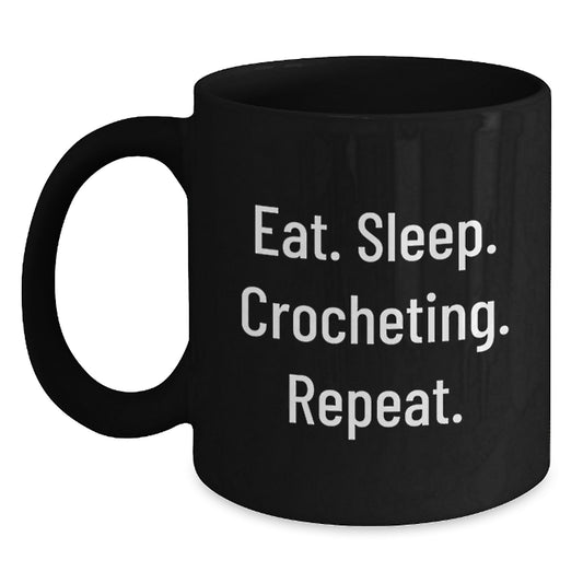 Funny Crocheting Gifts from Family for Women Black Coffee Mug Eat Sleep Crochet Repeat - Main