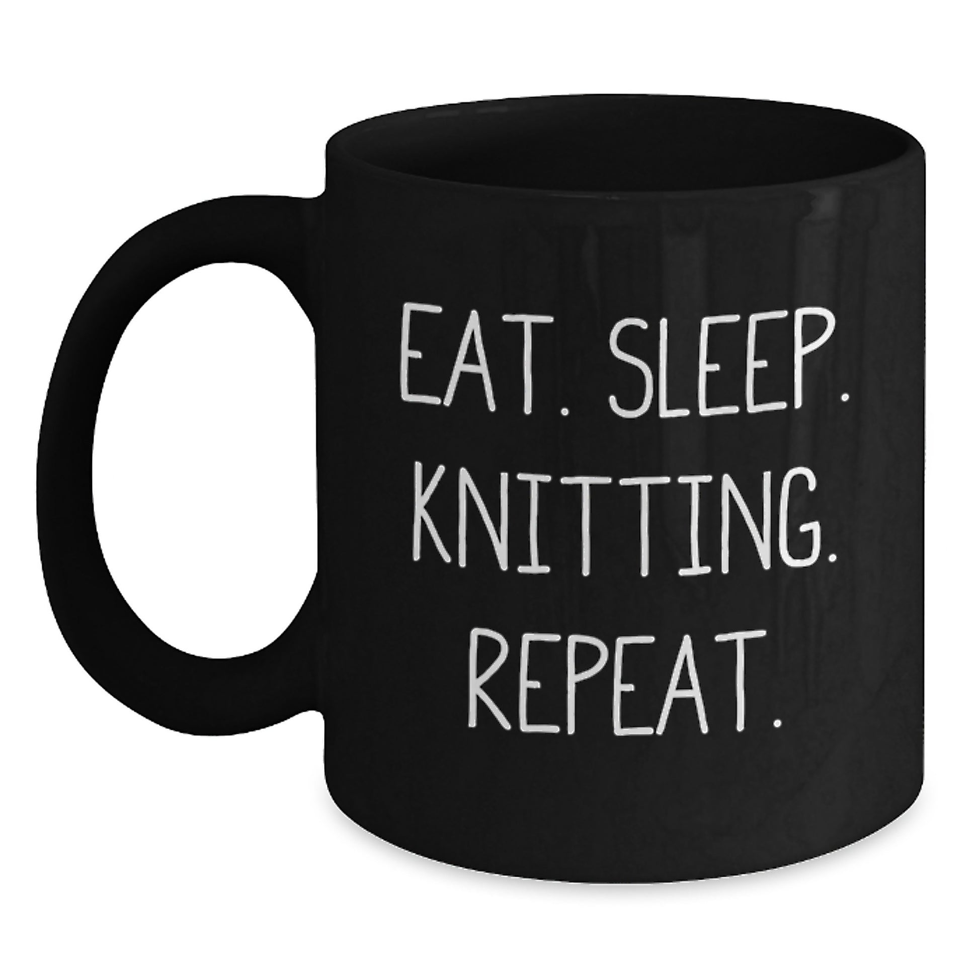 Knitting Enthusiasts Gifts from Family, Friends, or Coworkers for Knitting Lovers - Eat. Sleep. Knitting. Repeat. Black Coffee Mug, Graduation Unique Gifts for Women, Men, or Friends - Main