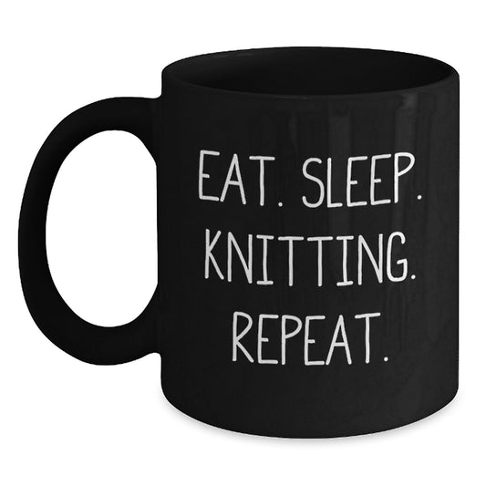 Knitting Enthusiasts Gifts from Family, Friends, or Coworkers for Knitting Lovers - Eat. Sleep. Knitting. Repeat. Black Coffee Mug, Graduation Unique Gifts for Women, Men, or Friends - Main