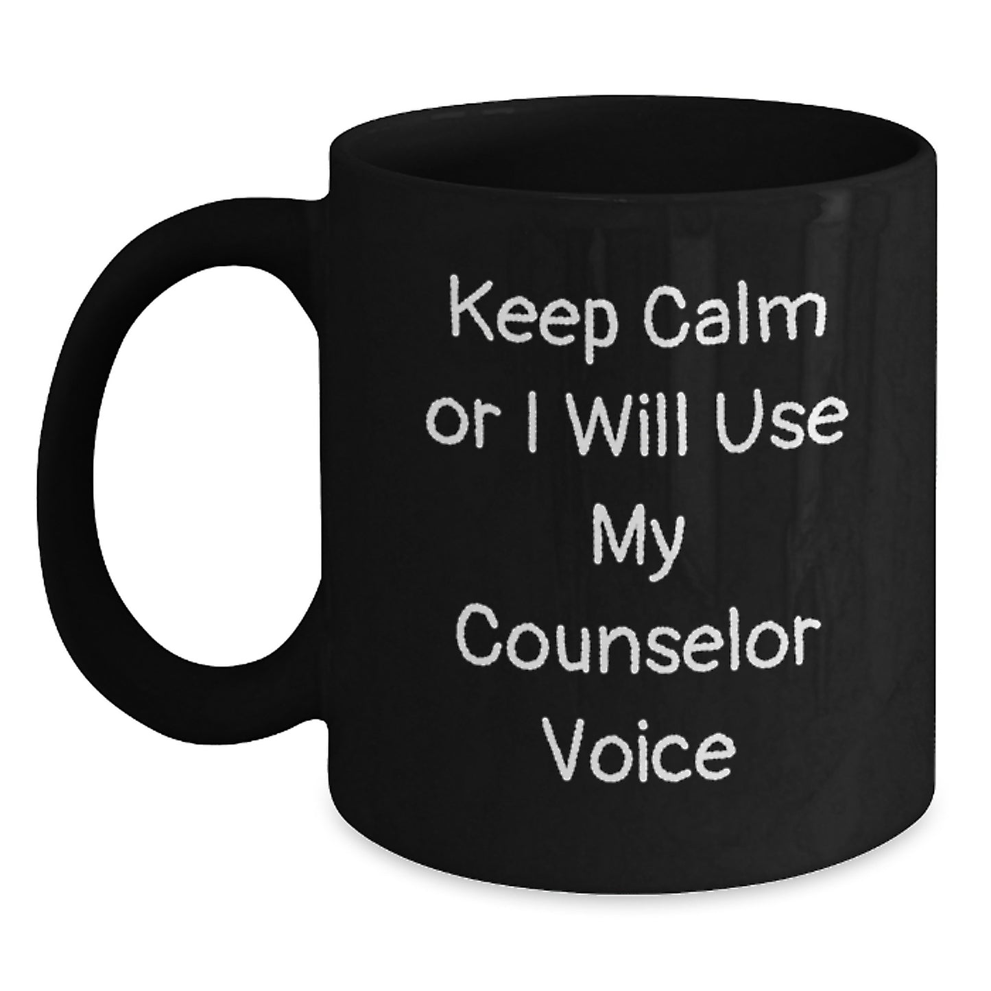 Funny Counselor Gifts from Friends for Counselor Men, Black Coffee Mug, Christmas Unique Gifts, Keep Calm Or I Will Use My Counselor Voice - Main
