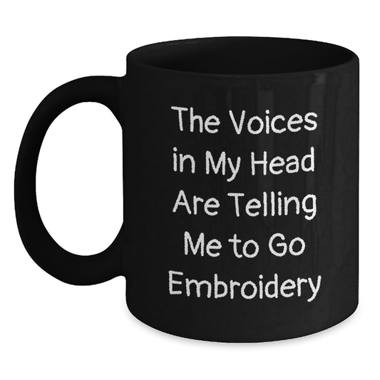 Funny Embroidery Gifts for Men Women Friends Coworkers Family, Black Coffee Mug, The Voices In My Head Are Telling Me To Go Embroidery, Perfect Graduation Unique - Main