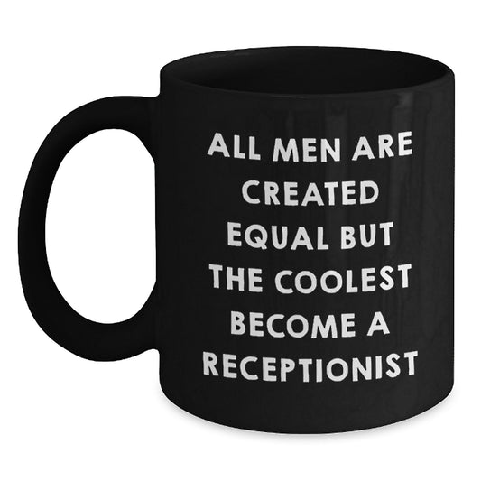 Funny Receptionist Gifts for Men from Coworkers, Unique Black Coffee Mug for Christmas - Main