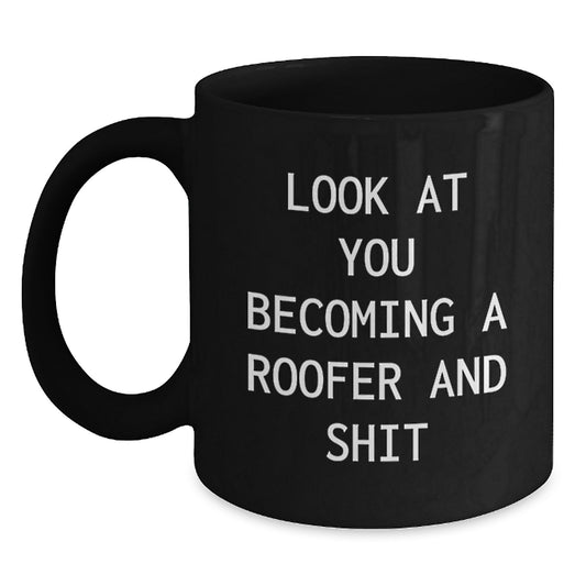 Birthday Gift Black Coffee Mug for Her Present Roofer - Main