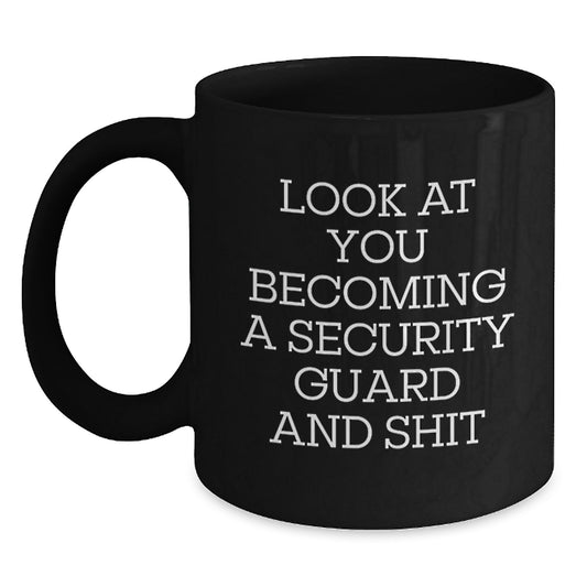 Funny Security Guard Gifts for Men, Graduation Unique Black Coffee Mug, Gifts from Friends to Security Guard Colleagues - Main