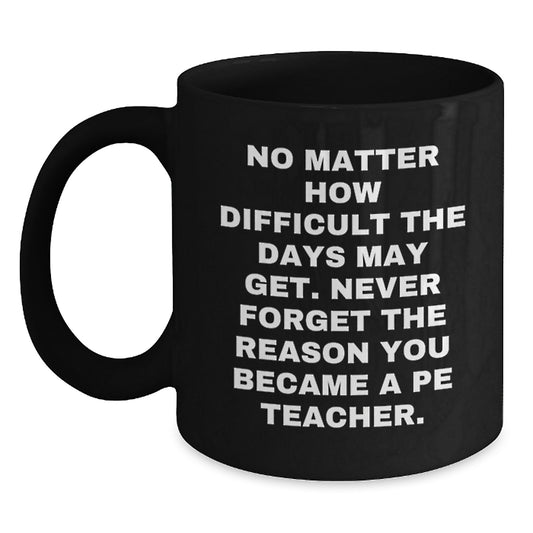 Funny Inspirational PE Teacher Gifts for Men - Gifts from Family - Black Coffee Mug - Never Forget The Reason - Main