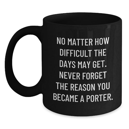 Funny Porter Gifts from Friends, Unique Inspirational Black Coffee Mug for Graduation - Main