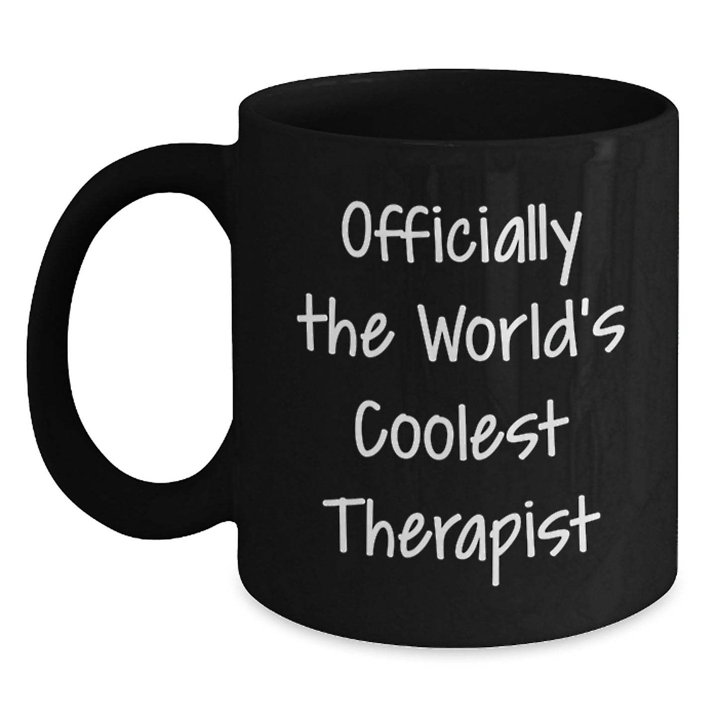 Funny Therapist Gifts from Friends - Best Black Coffee Mug for Graduation Unique - 'Officially The World's Coolest Therapist' - Main