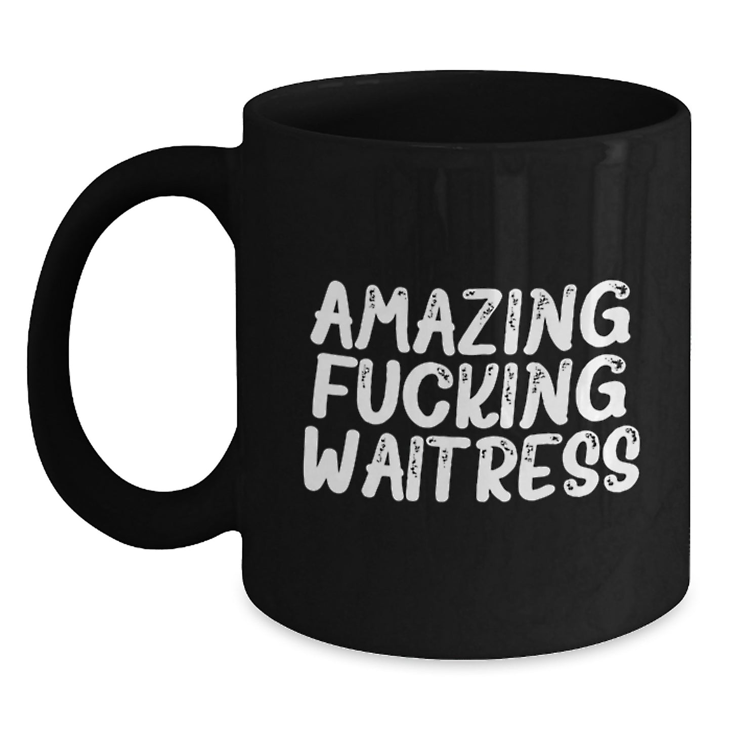 Funny Waitress Gifts for Women, Black Coffee Mug, 'Amazing F--king Waitress' Quote, Unique Christmas Unique Gifts from Friends - Main
