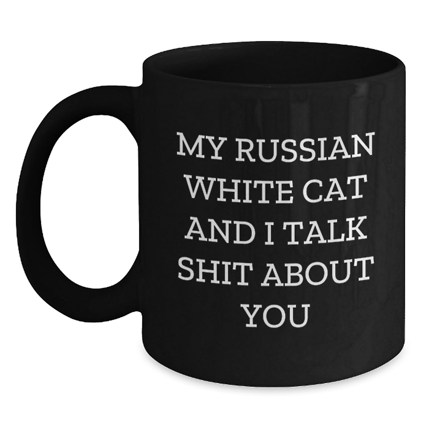Funny Gifts for Russian White Cat Lovers, Black Coffee Mug, Unique Father's Day Unique Gift for Dad - Main