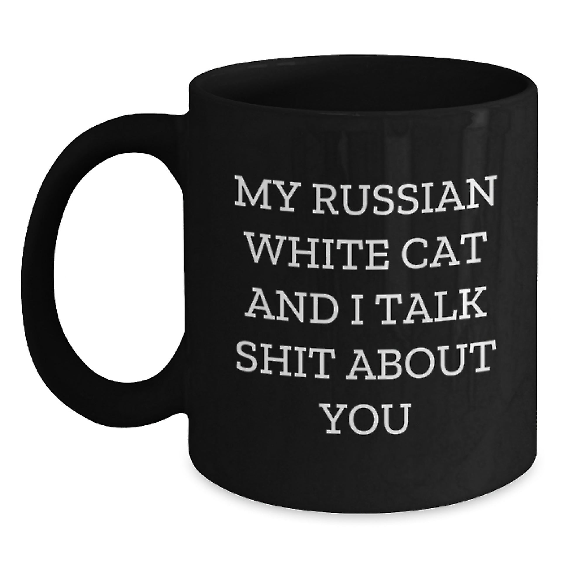 Funny Gifts for Russian White Cat Lovers, Black Coffee Mug, Unique Father's Day Unique Gift for Dad - Main