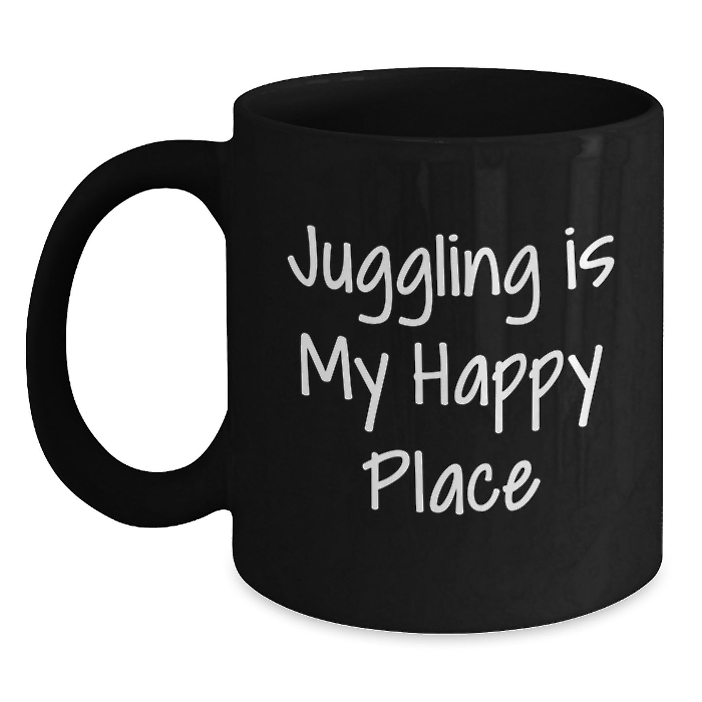 Juggling Enthusiast's Funny Coffee Mug Gifts from Friends to Juggling Graduates, Juggling Is My Happy Place, Black Ceramic Mug - Main