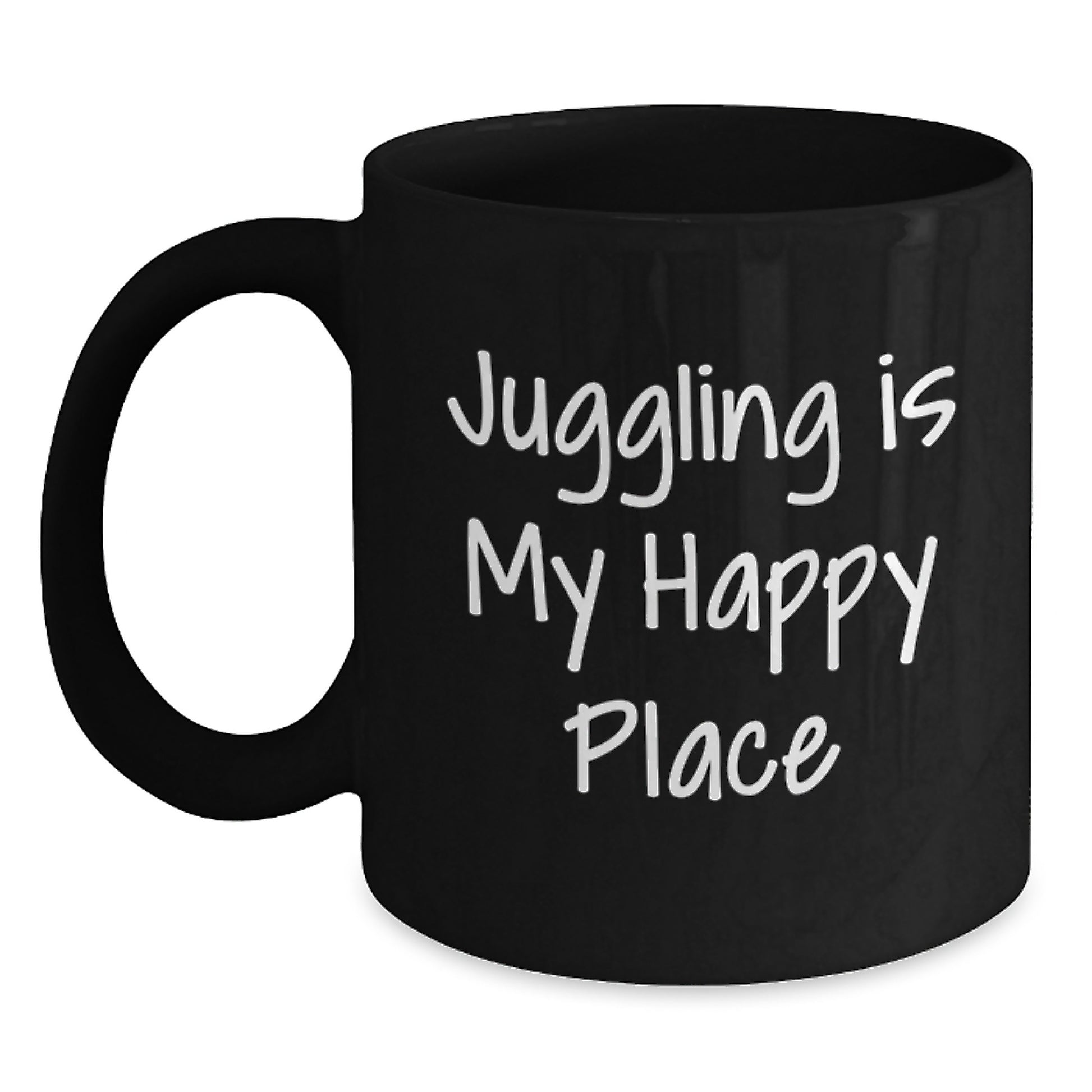 Juggling Enthusiast's Funny Coffee Mug Gifts from Friends to Juggling Graduates, Juggling Is My Happy Place, Black Ceramic Mug - Main