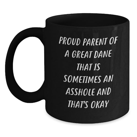 Funny Great Dane Dog Gifts for Men - Proud Parent Black Coffee Mug, Birthday Unique Gifts from Dad to Son - Main