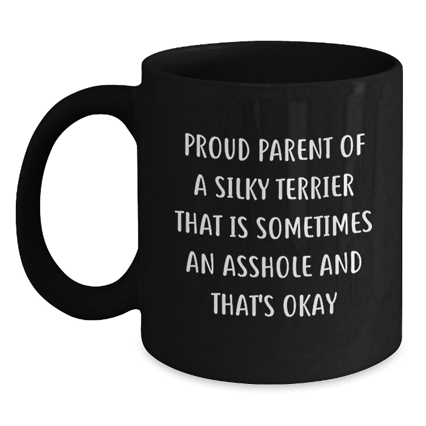 Funny Silky Terrier Dog Lover Gifts for Men from Proud Parents, Black Coffee Mug for Birthday Unique Presents - Main