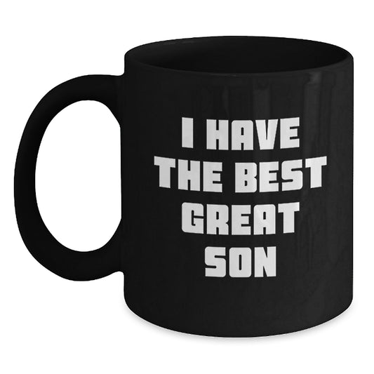 Funny Son Birthday Unique Gift Ideas - Great Son Black Coffee Mug, Unique Gifts from Mom, Dad, Family, Friends, Coworkers - Main