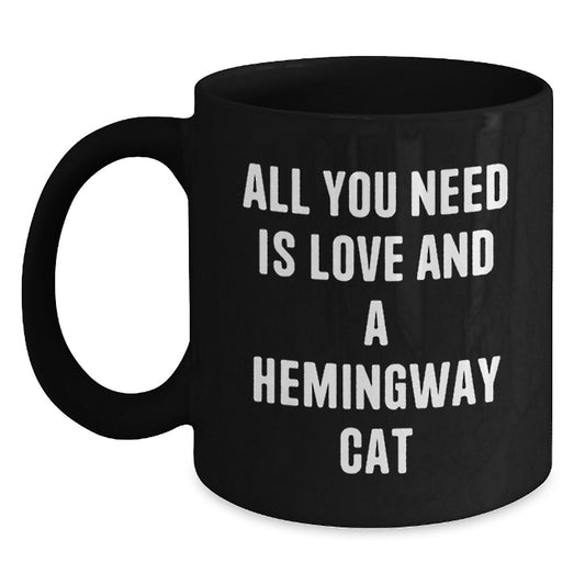 Hemingway Cat Gifts from Friends, Funny Birthday Mugs with Quote, Black Coffee Mug for Hemingway Cat Lovers - Main