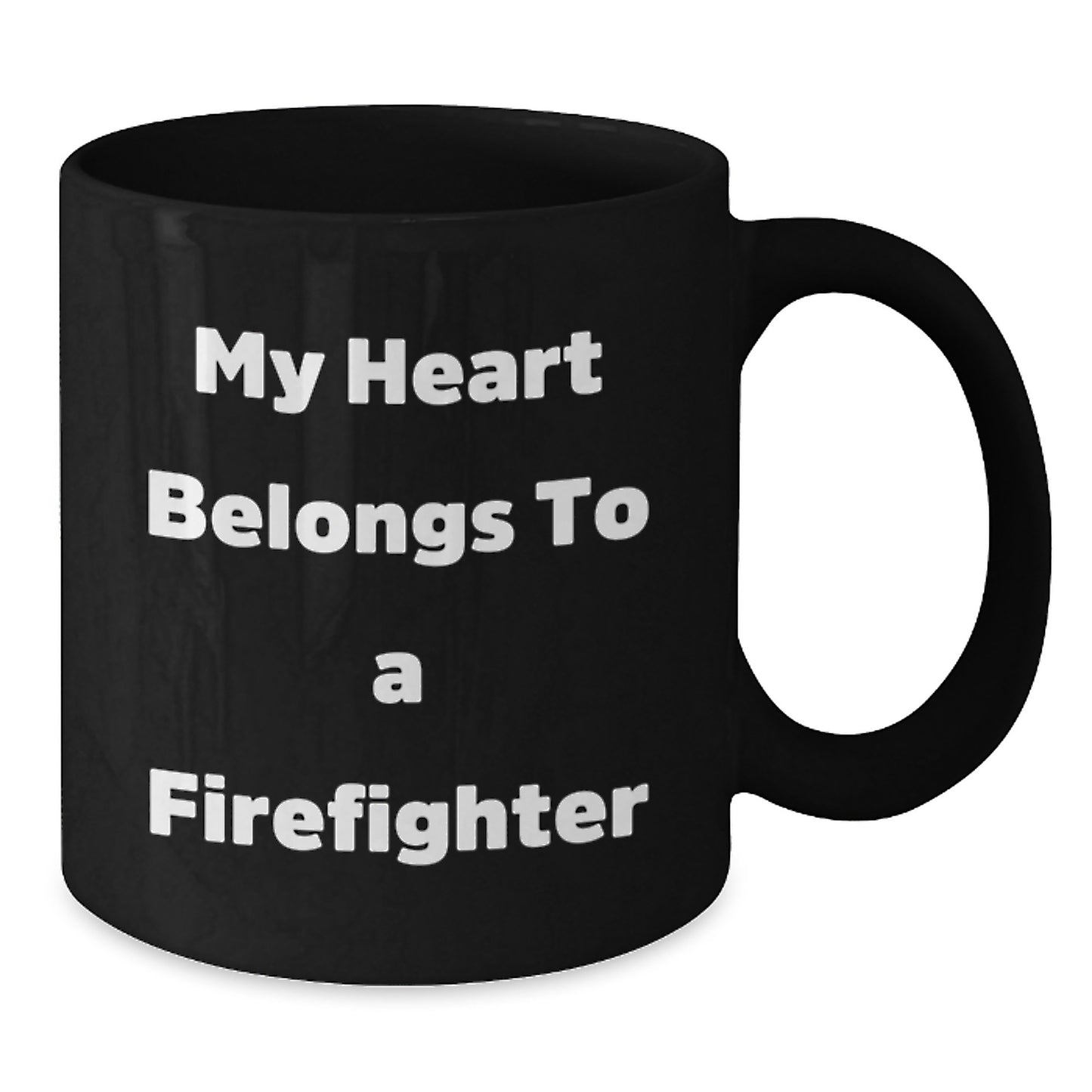 Funny Firefighter Gifts from Men to Firefighter Friends, Funny Firefighter Christmas Unique Gifts for Men, Black Coffee Mug with 'My Heart Belongs To A Firefighter' Quote - Additional