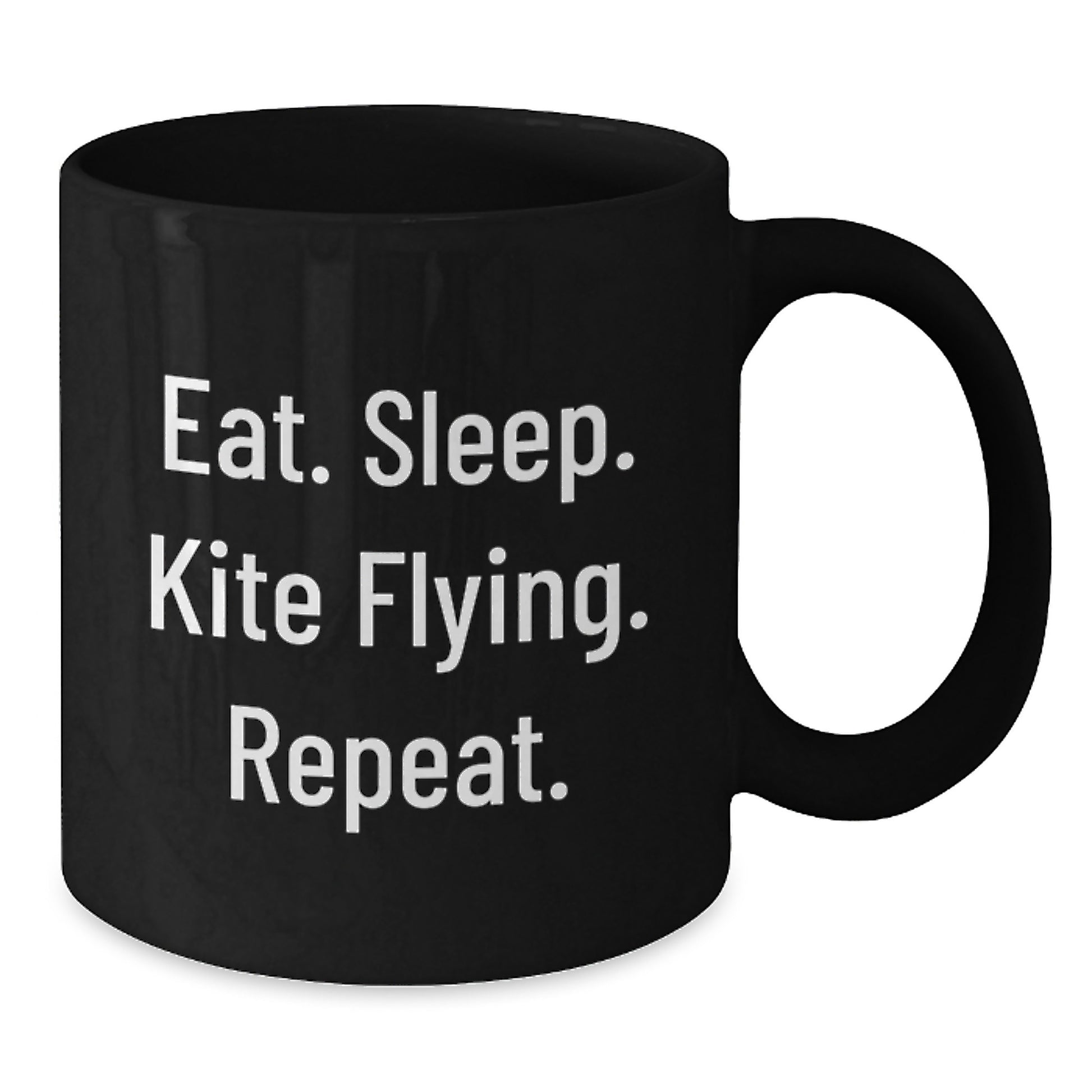 Kite Flying Fun Gifts from Friends, Gifts for Kite Flying Enthusiasts, Eat. Sleep. Kite Flying. Repeat. Black Coffee Mug, Birthday Unique Gifts, Cute Quote - Additional