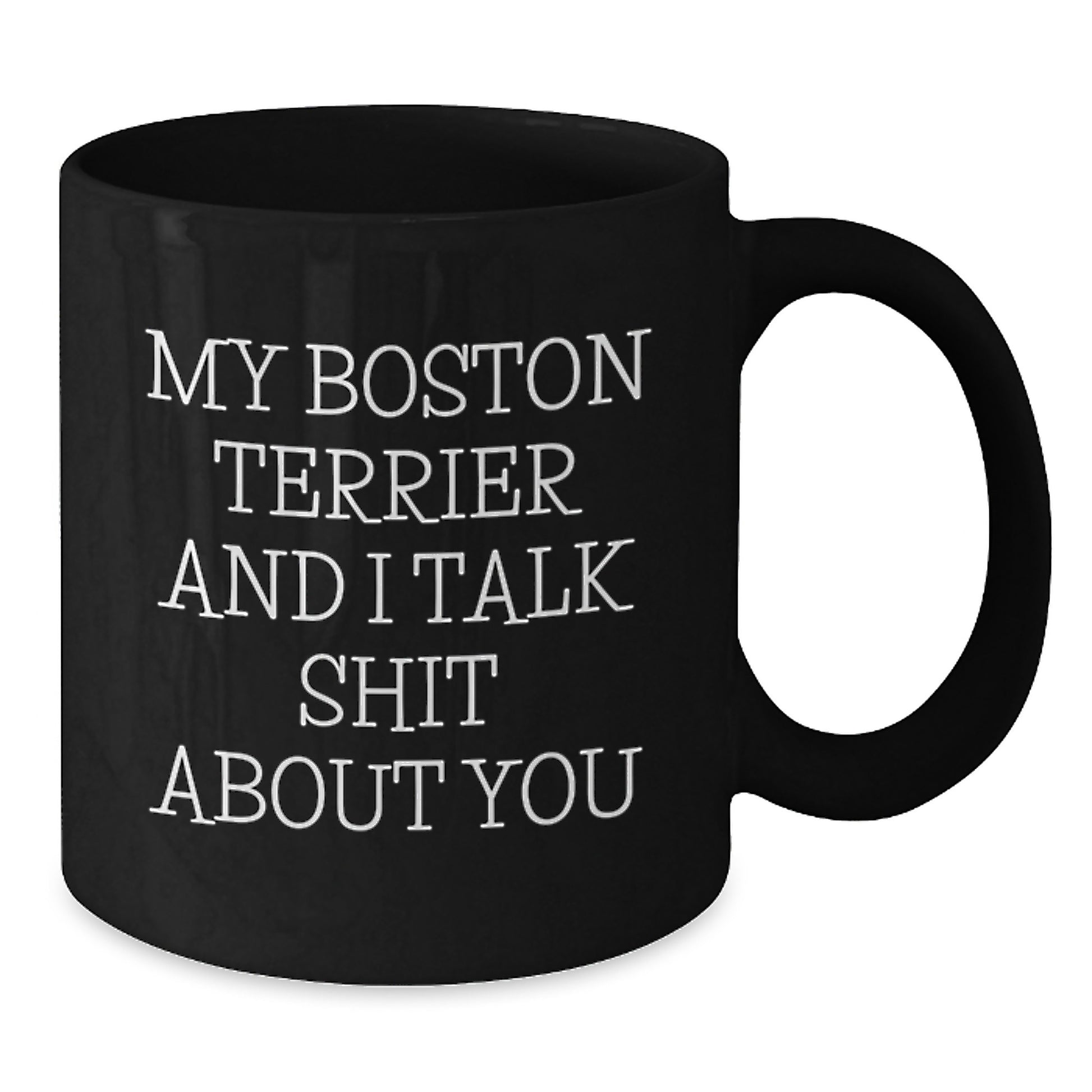 Funny Boston Terrier Dog Gifts for Her - We're Talking Shit About You, Black Coffee Mug for Mom, Dad, or Friends - Additional