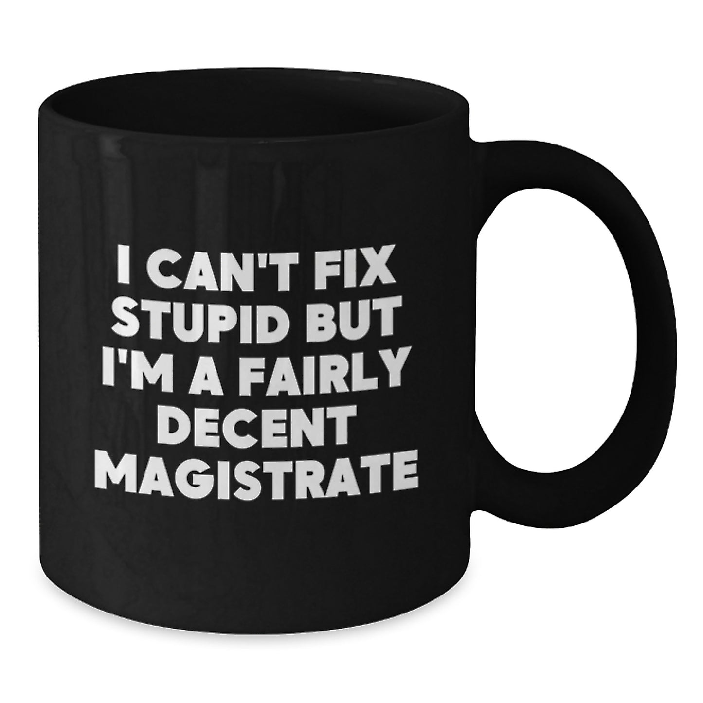 Funny Magistrate Gifts for Graduation - I Can't Fix Stupid But I'm A Fairly Decent Magistrate Black Coffee Mug for Men, Women, Friends, Coworkers, Family - Additional