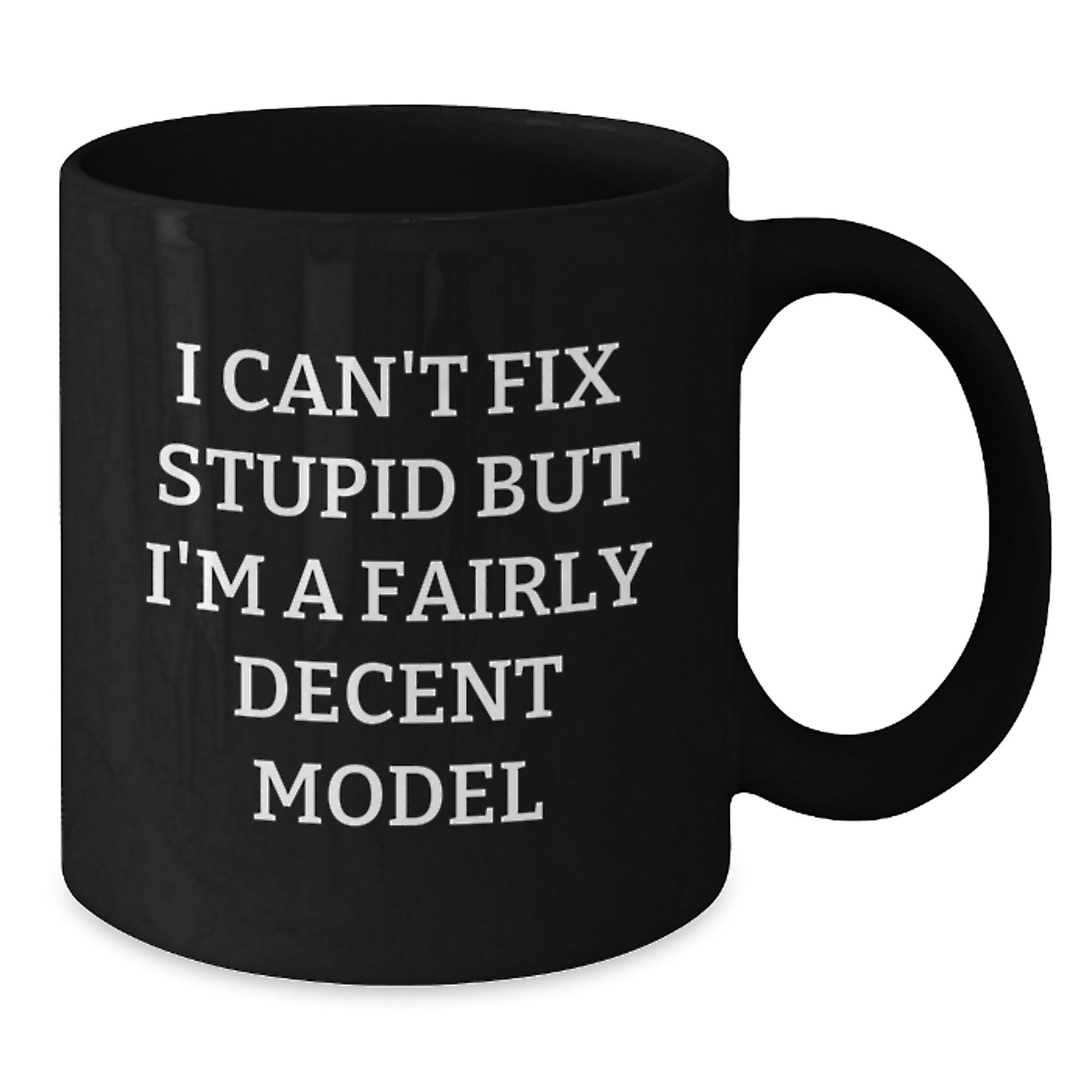 Funny Model Gifts for Men, Model Friends, and Family - I Can't Fix Stupid But I'm A Fairly Decent Model Black Coffee Mugs, Black Coffee Mug Christmas Unique Gifts - Additional